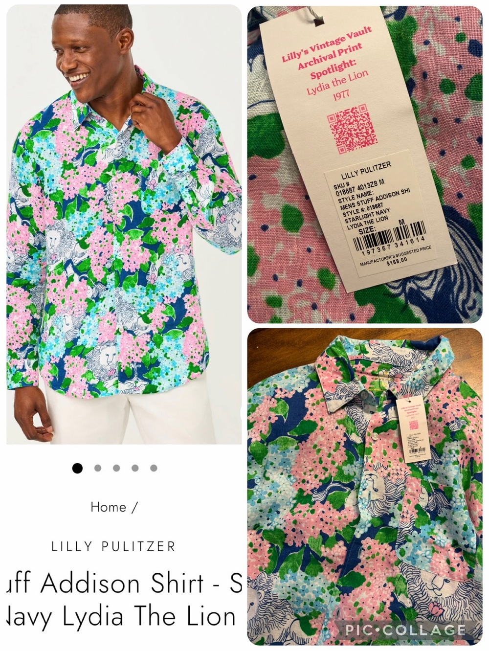 NWT Men’s Lilly Pulitzer Navy Lydia The Lion Floral Button-Up Shirt Size M Linen